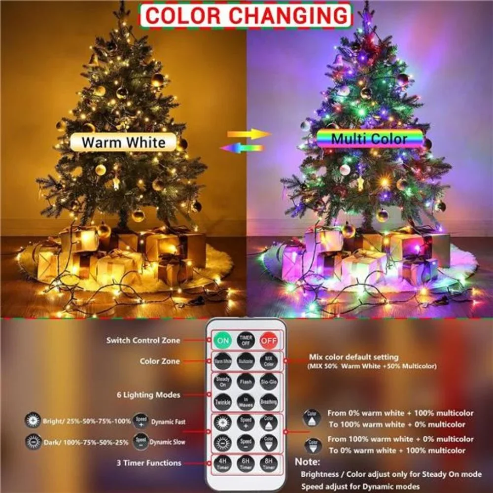 164FT 500 LED Christmas Fairy Lights, Warm White & Multi Color String Lights